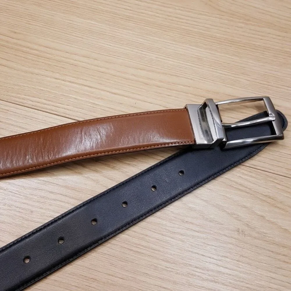PERRY ELLIS Belt Mens Size 38 Brown Black Bonded Leather Reversible